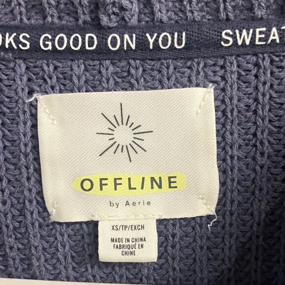 Offline aerie blue knit Hooded Women's oversized Sweater XS #736 - Picture 3 of 8